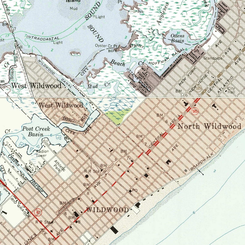 Wildwood Coastal Area 1955 Old Topographic Map USGS Custom Composite Reprint New Jersey 19 bild 2