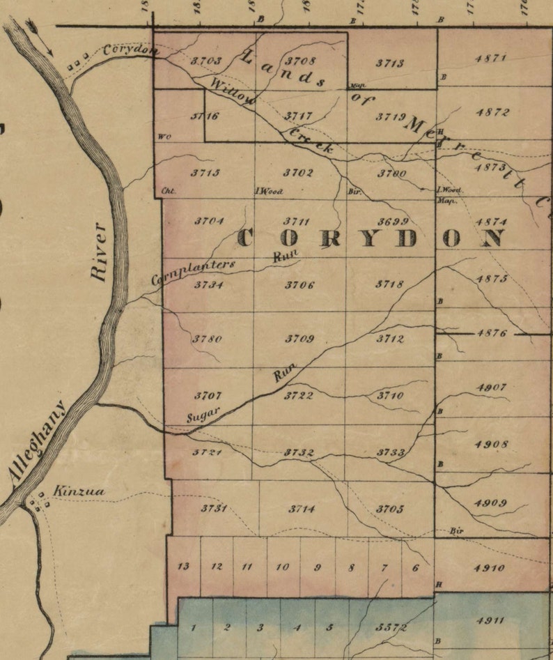 Mckean County Pennsylvania 1857 Wall Map With Landowner Etsy