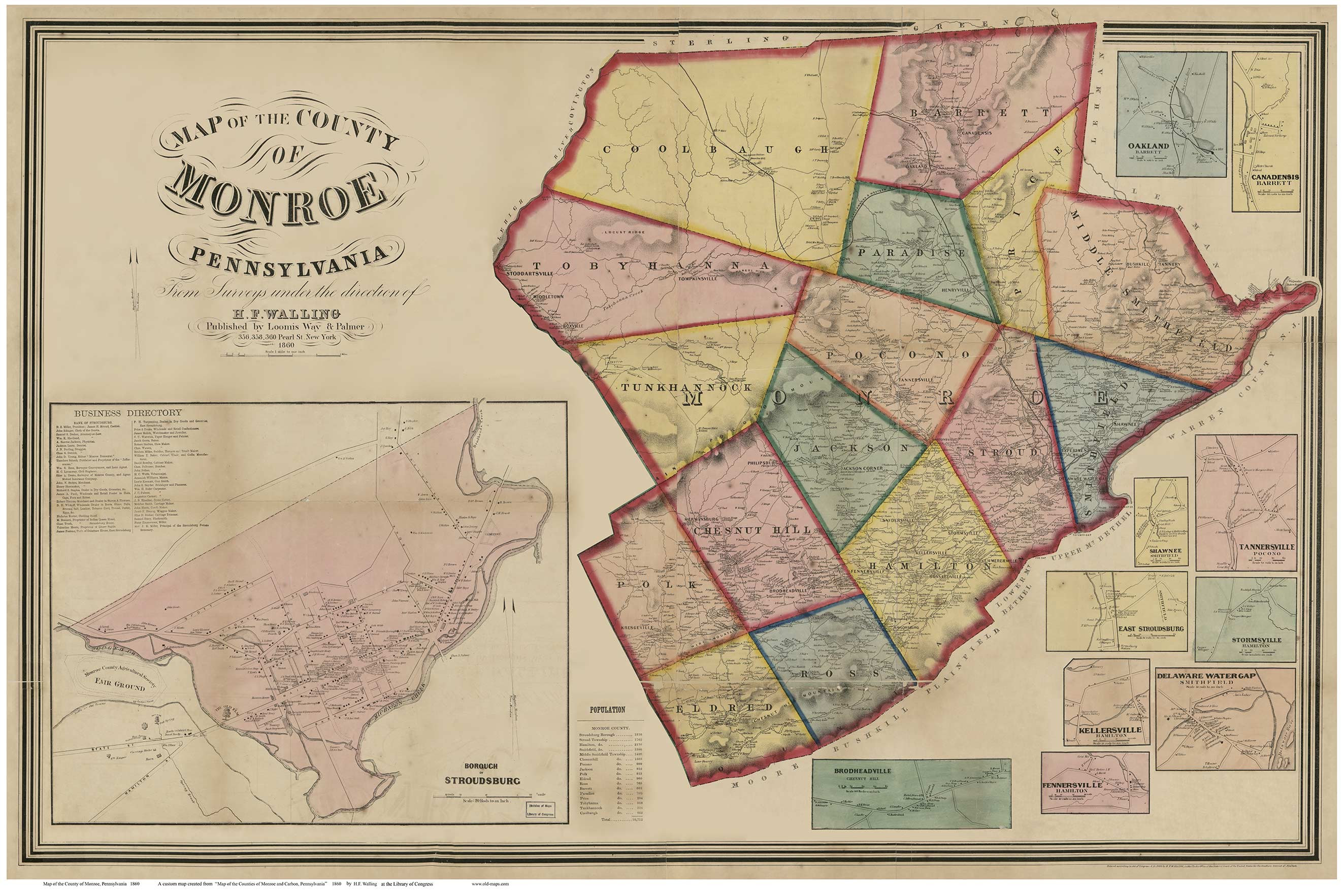 Monroe County Pennsylvania 1860 Old Wall Map with Etsy