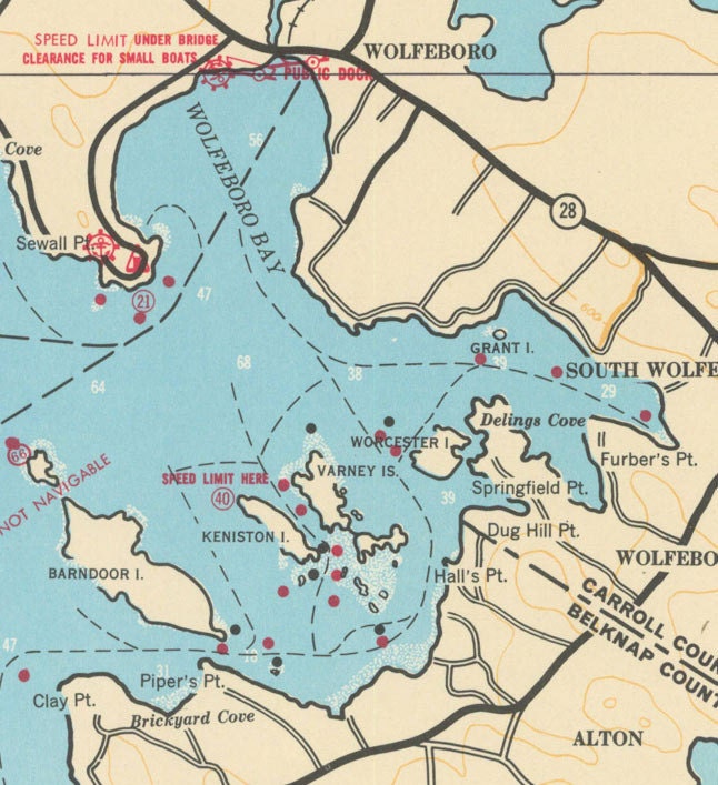 Lake Winnipesaukee 196667 Navigation Map Islands Coves Etsy