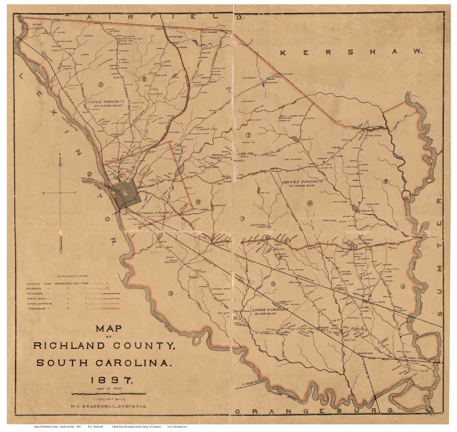 Richland County South Carolina 1897 Old Wall Map With - Etsy