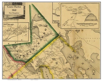 Center Harbor 1860 Old Town Map with Homeowner Names New Hampshire - Reprint Belknap Co. NH TM