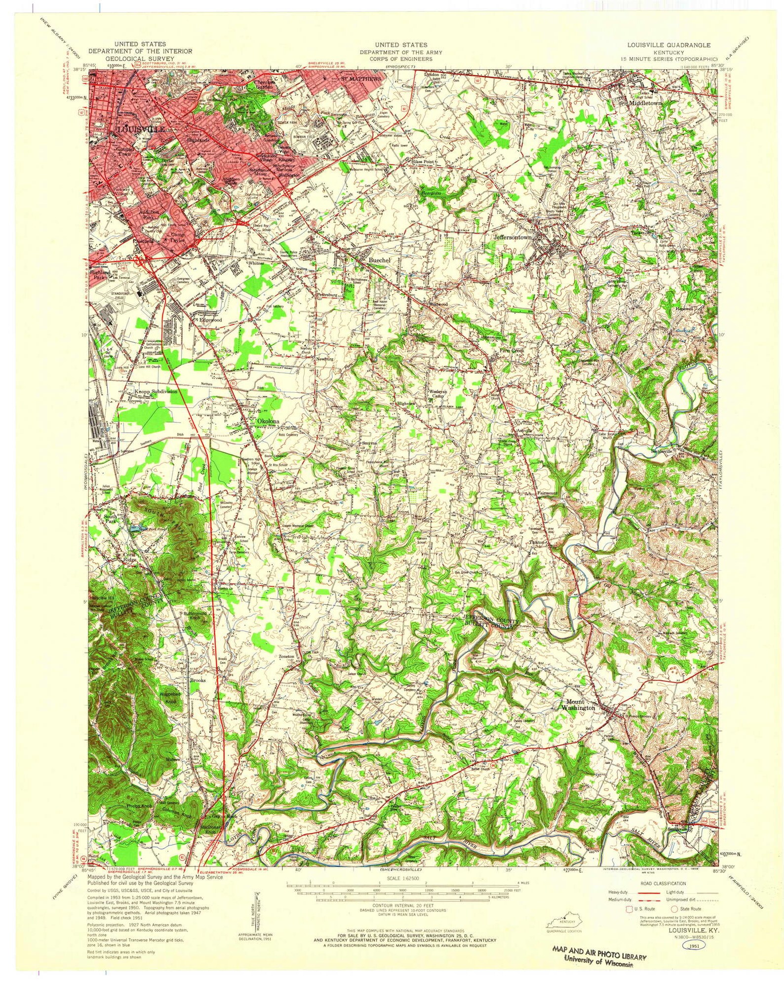 Louisville 1951 1959 Old Topo Map Jeffersontown Middletown Quad Reprint