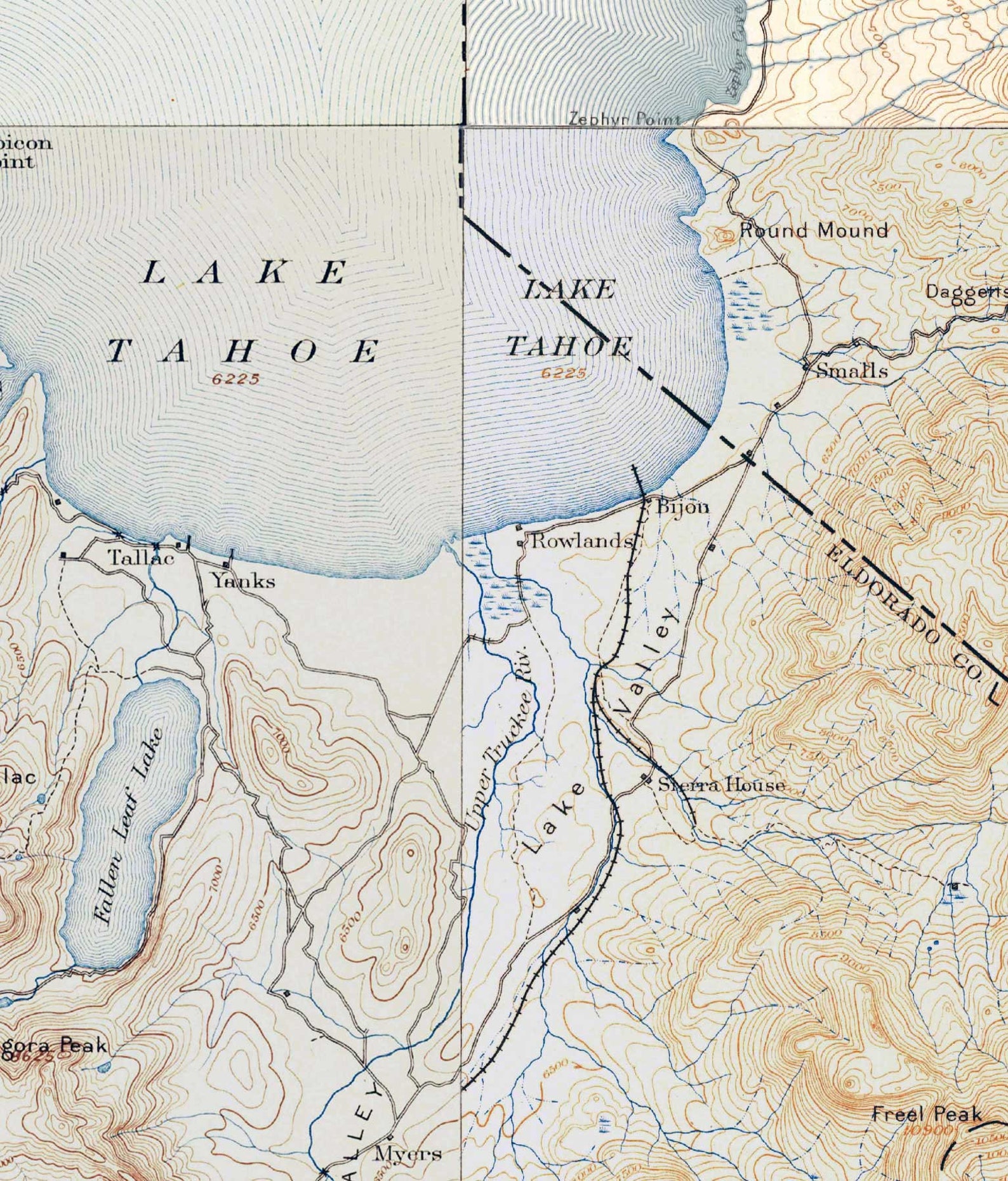 Lake Tahoe Area 1895 Old Topographic Map USGS Custom Composite Etsy