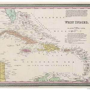 West Indies 1855  Vintage Old Map - Reprint