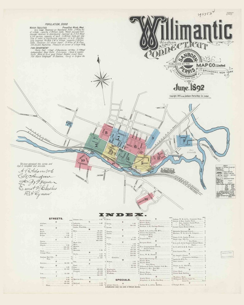 Willimantic 1892 Old Map Fire Insurance CT Connecticut Etsy