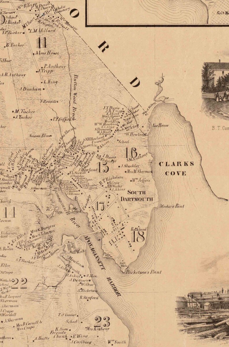 Dartmouth 1856 Old Town Map Homeowner Names Bristol Etsy