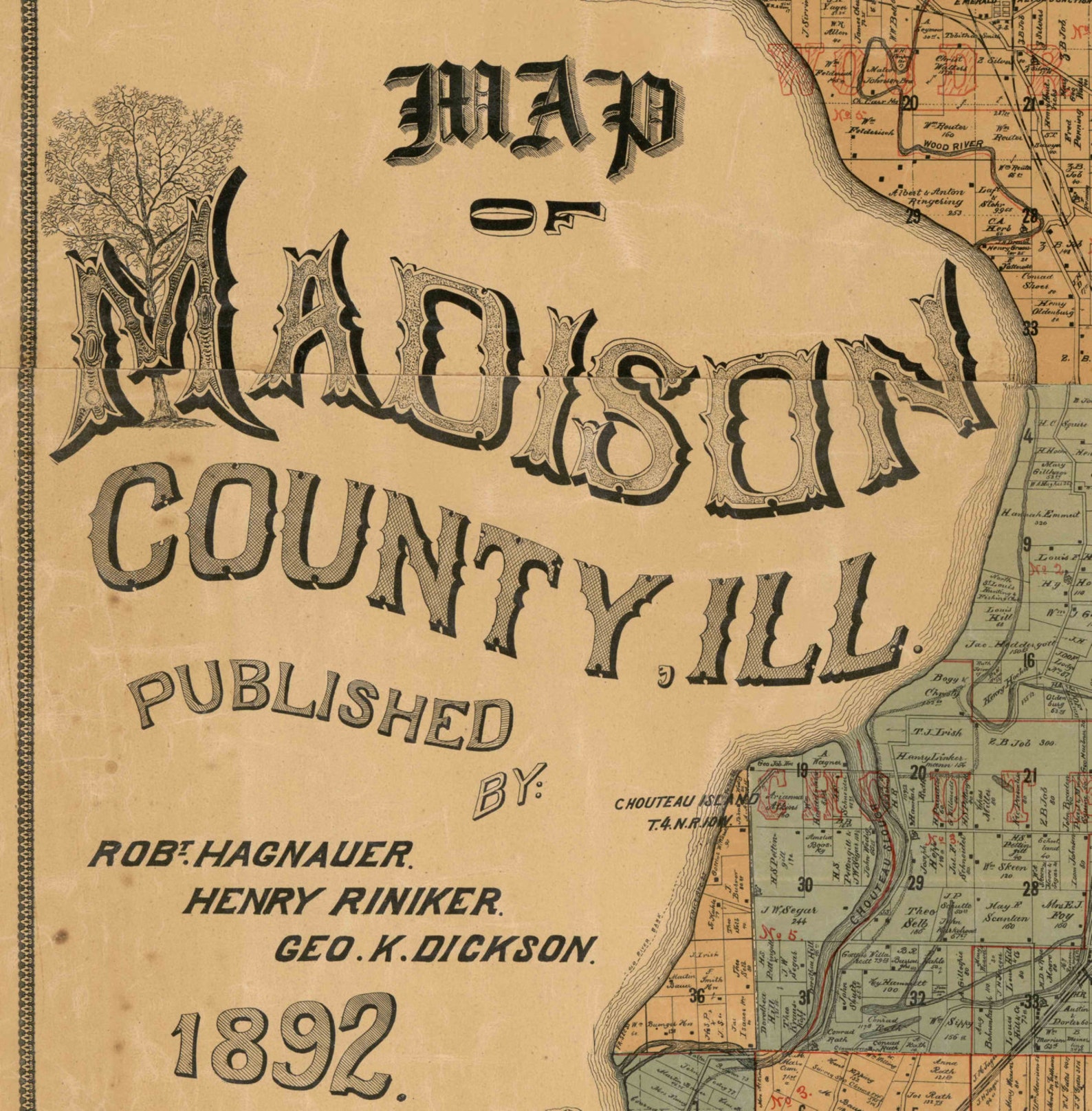 Madison County Illinois 1892 Old Wall Map Reprint With Etsy
