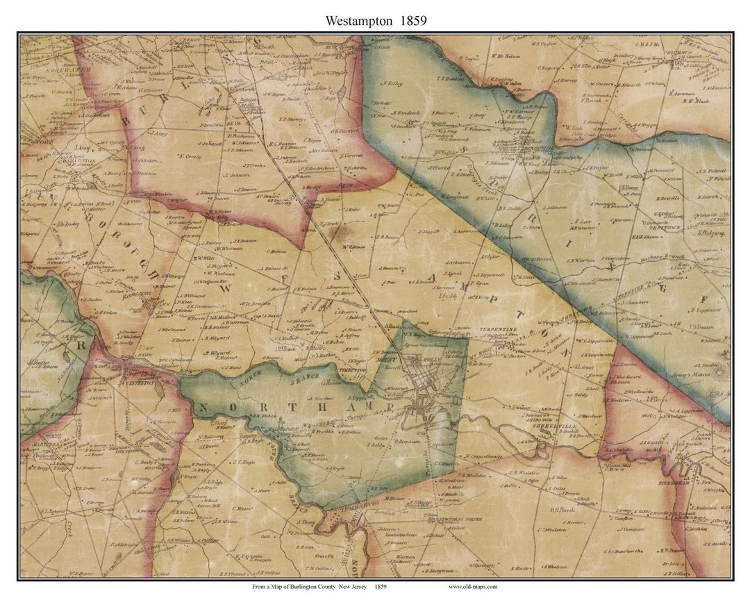 Westampton 1859 Old Town Map With Homeowner Names New Jersey Etsy