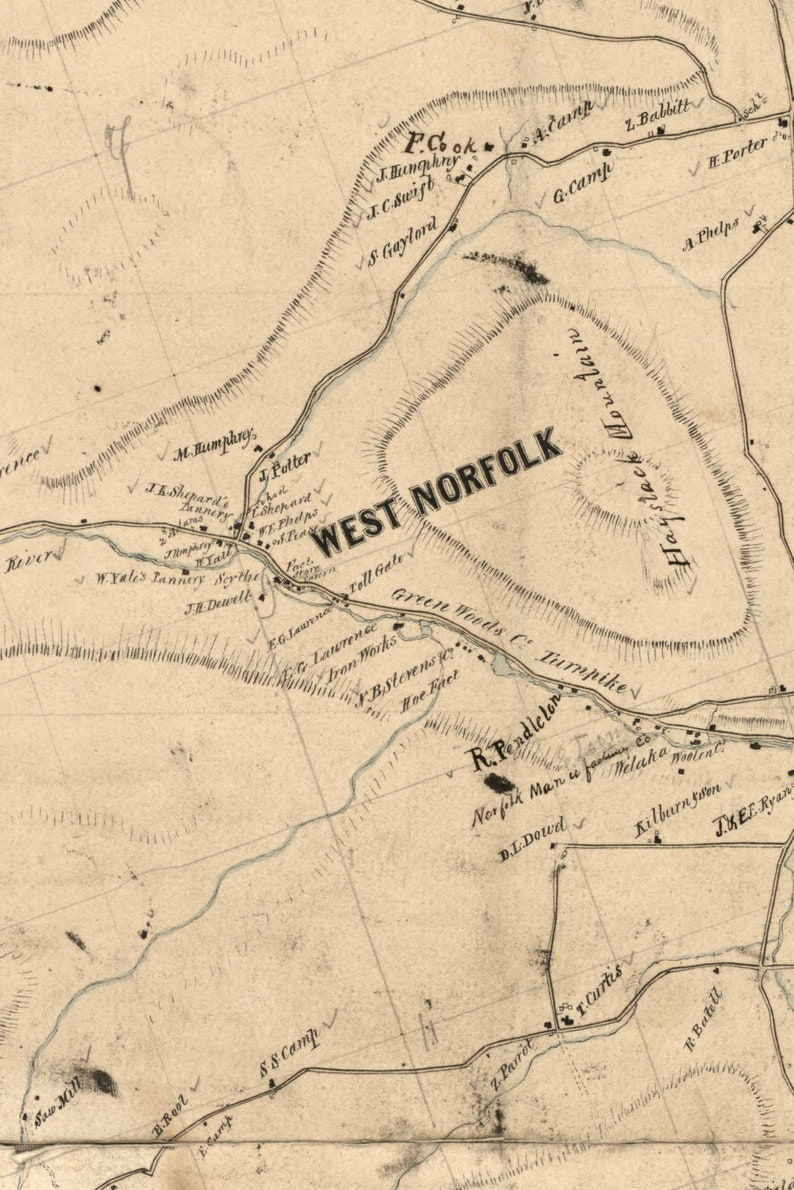 Norfolk Connecticut 1853 Old Map Reprint Homeowners Names Etsy