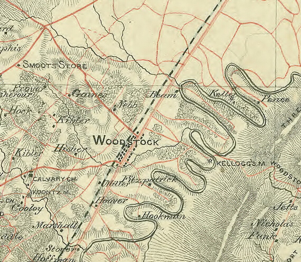 Shenandoah County southern 1864 Old Map With Homeowner Names