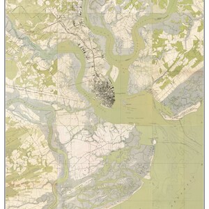 Charleston Area SC 1919 Old Topo Map - USGS  Custom Composite Reprint South Carolina
