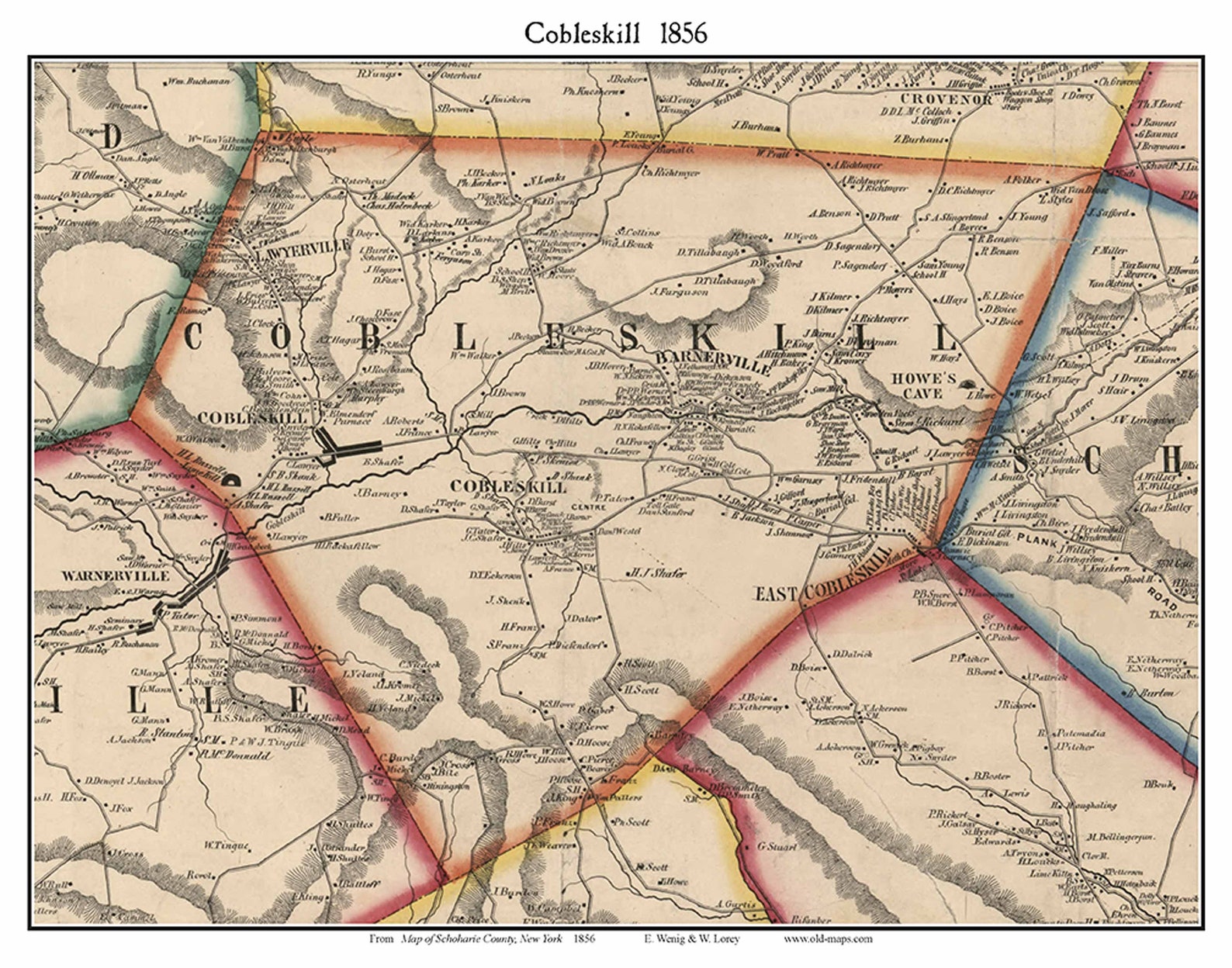 Cobleskill 1856 Old Town Map With Homeowner Names New York Etsy