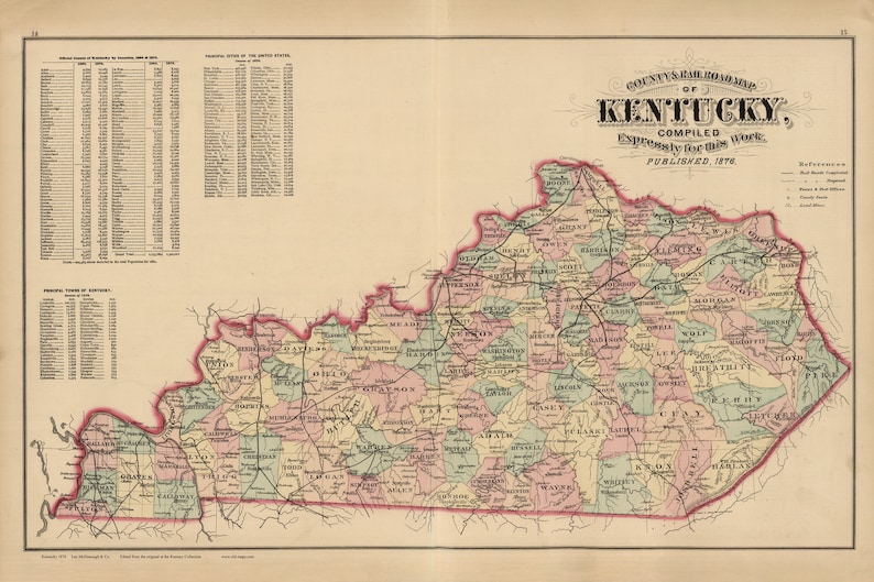 Kentucky 1876 State Map Mcdonough Old Map Reprint - Etsy