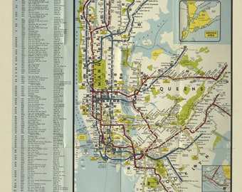 1954 Subway Map Chemical Bank Rapid Transit Old Map - New York City Reprint -  Subway