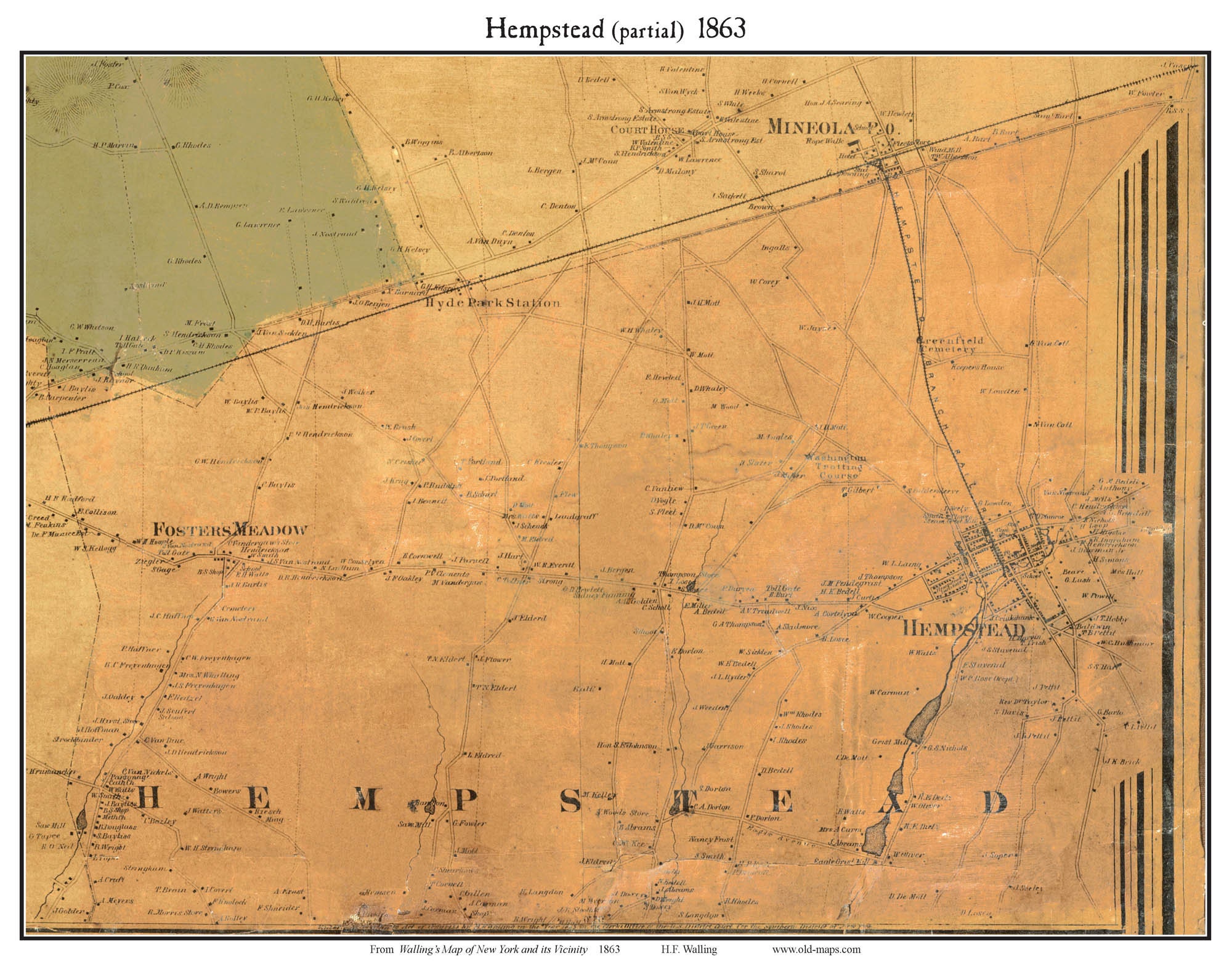 Hempstead 1863 Old Town Map With Homeowner Names New York Reprint ...
