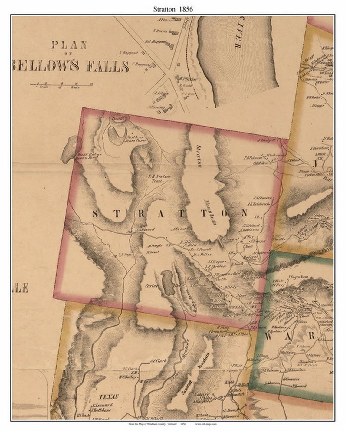 Stratton Name Stratton 1856 Old Town Map With Homeowner Names Vermont - Reprint ...