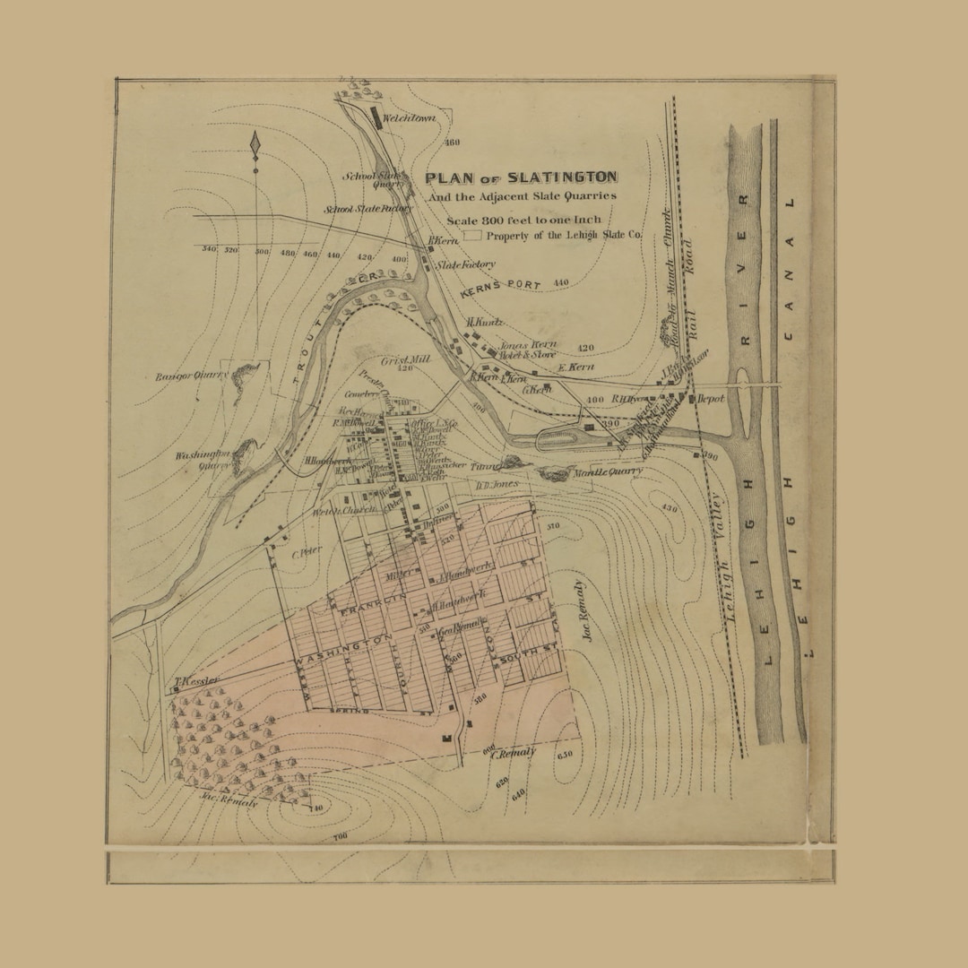 Slatington Village 1865 Old Town Map With Homeowner Names Etsy