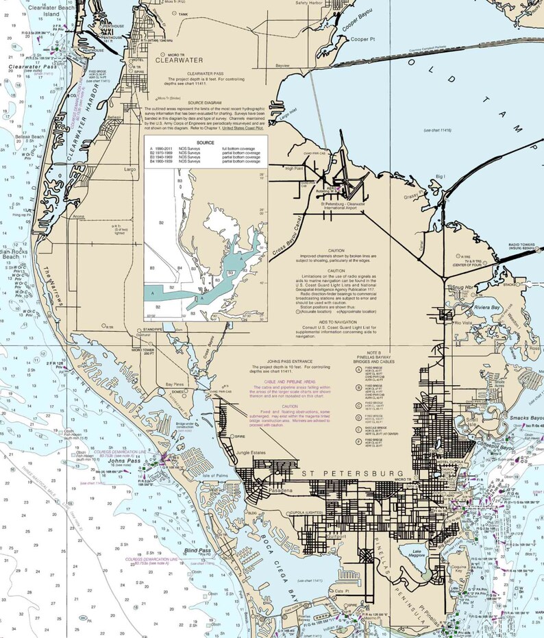 Tampa Bay to St Joseph Sound 2015 Nautical Map Tarpon Springs - Etsy