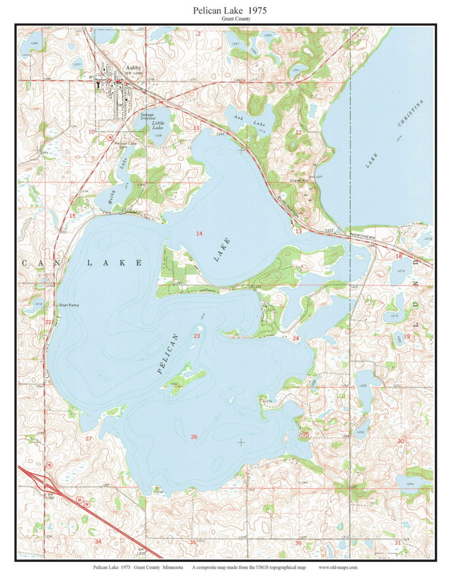Pelican Lake 1967 Map Reprint Grant County Old Etsy