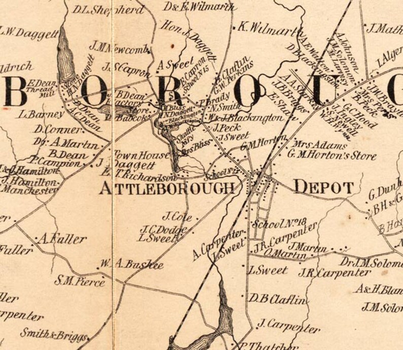 Bristol County Massachusetts 1858 Old Wall Map Reprint With Etsy