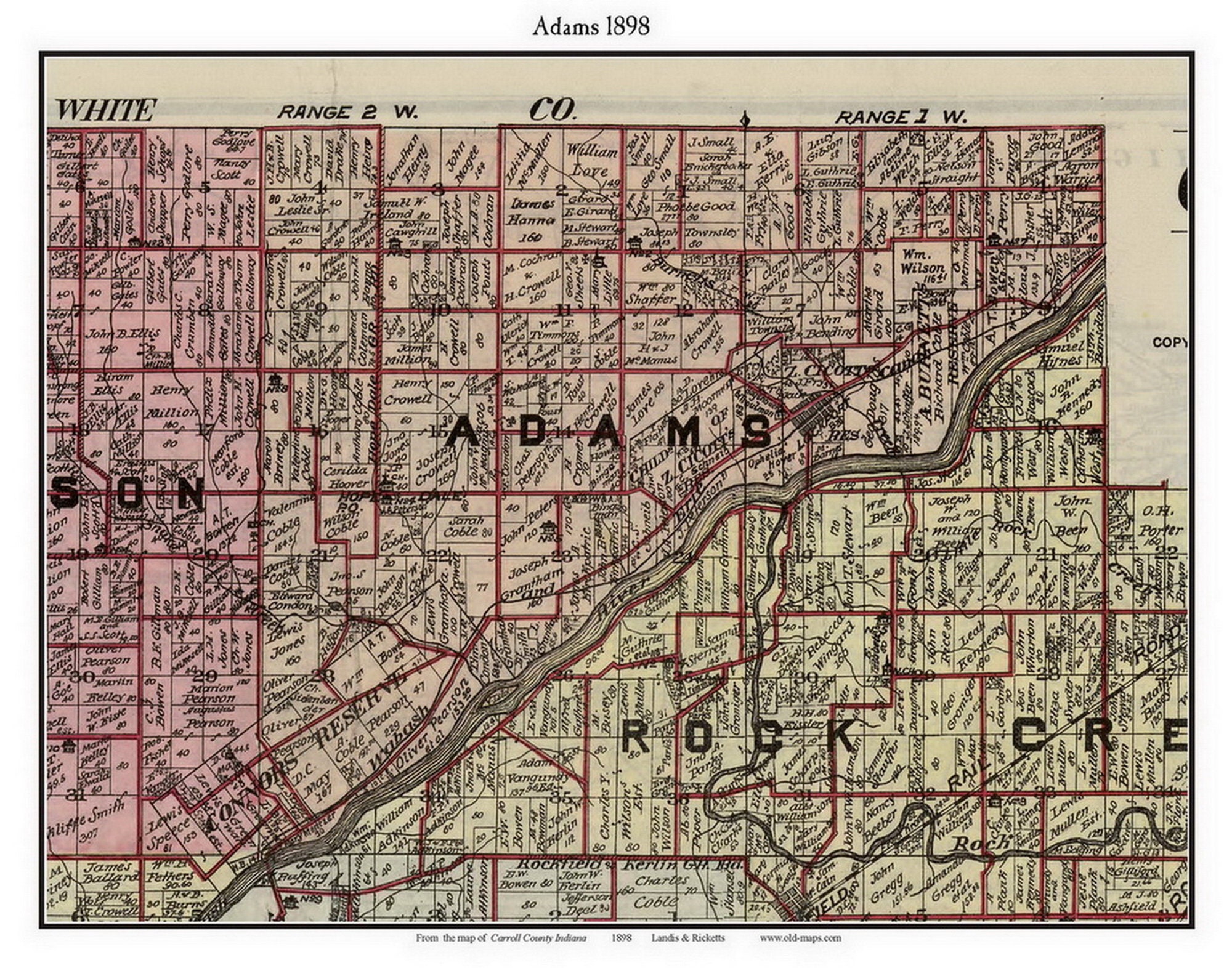 Adams 1898 Old Town Map With Homeowner Names Indiana Lockport - Reprint ...