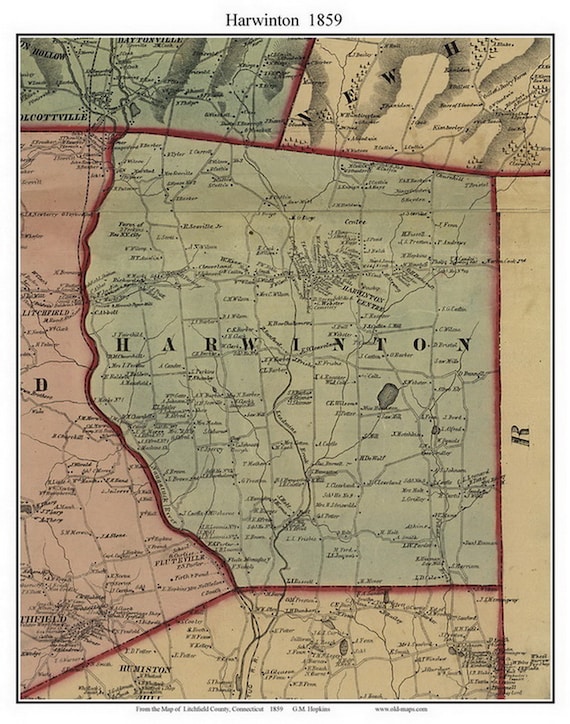 Harwinton 1859 Old Town Map with Homeowner Names Connecticut Etsy