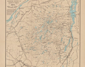Adirondack Survey Sketch 1873 - Custom Colored Water - Old Map Land Patents - New York  Colvin Reprint ADM