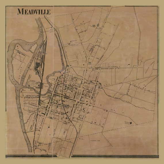 Meadville 1865 Mead Old Town Map With Homeowner Names Etsy