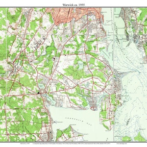 Warwick 1955 - Old Topographic Map USGS Greenwich Bay City of Cranston Warwick Neck  Nayett Pt Custom Composite Reprint Rhode Island 7x7