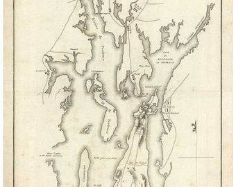 Narragansett Bay - Seige of Newport 1778 (1807)  map  French Language -  Reprint - RI Town/Bay Specials