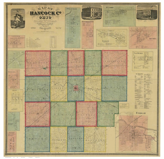 Hancock County Ohio 1863 Old Wall Map Reprint With Homeowner Etsy