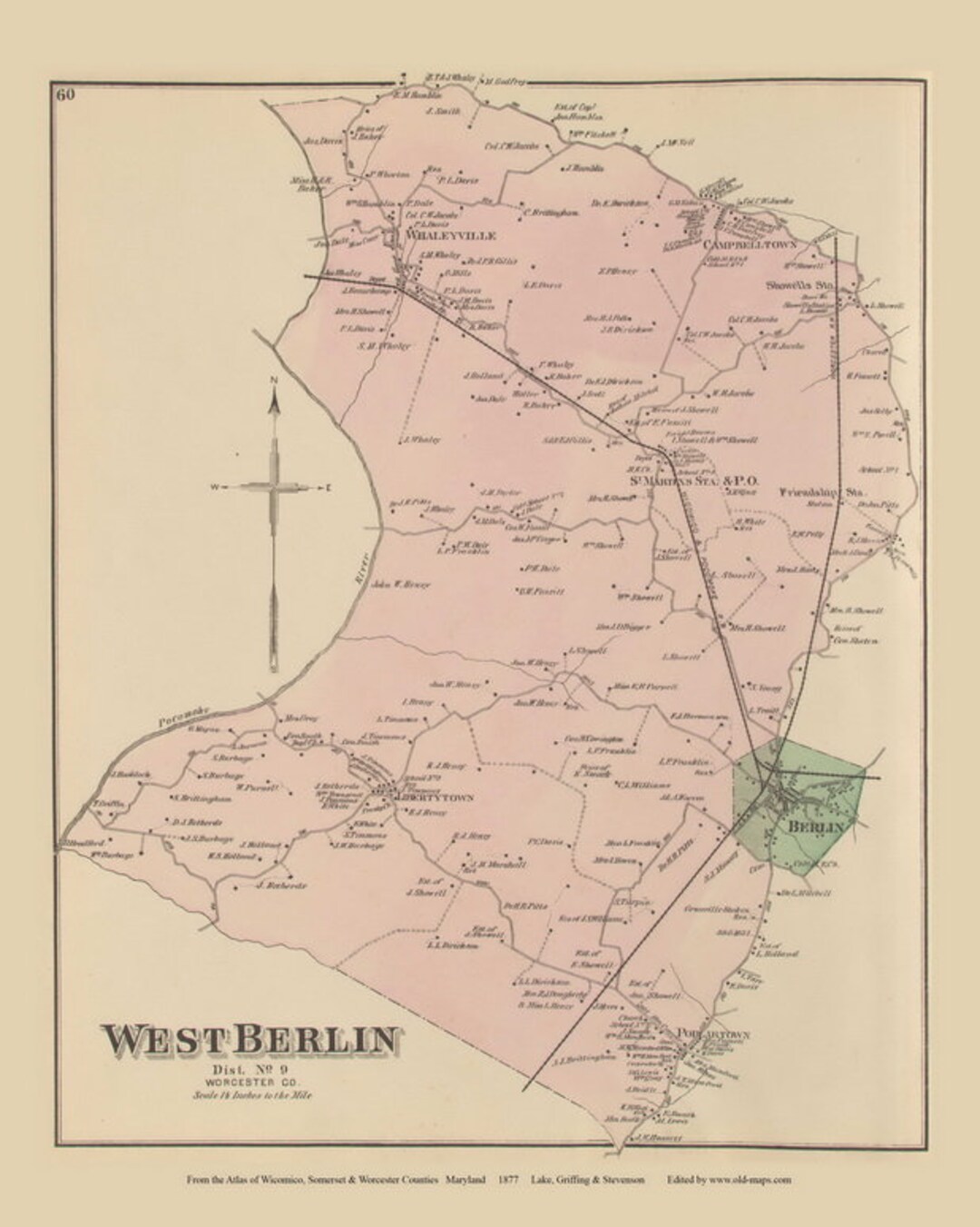 West Berlin 1877 Old Town Map Libertytown Whaleyville Poplartown