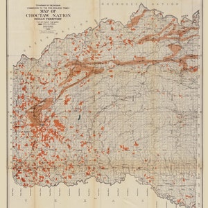 Map of the Choctaw Nation  1903 - Now part of  Oklahoma -  Old Wall Map Reprint with Place Names - Genealogy - Oklahoma Regional 3