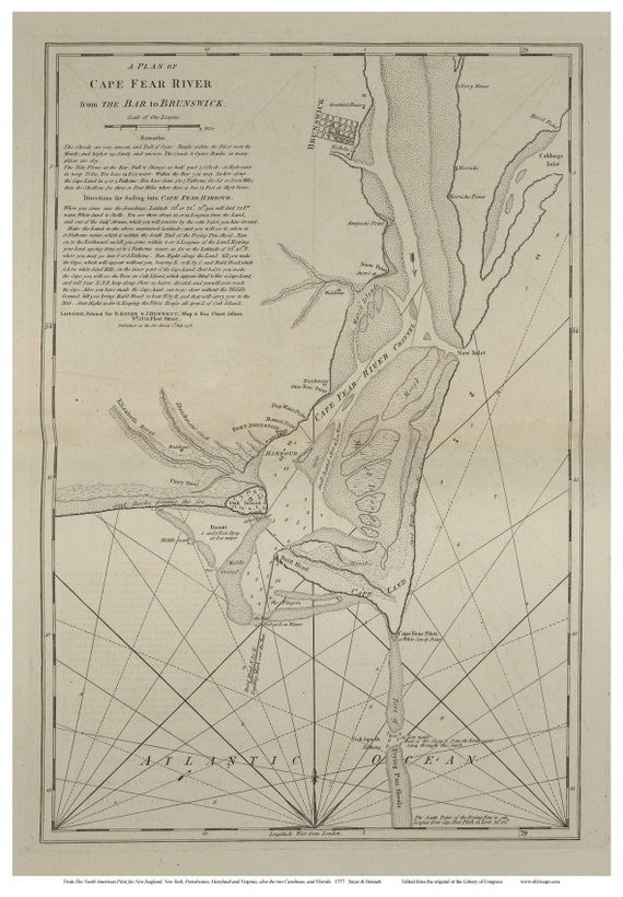 Cape Fear River Area 1777 Map North Carolina Colonial | Etsy