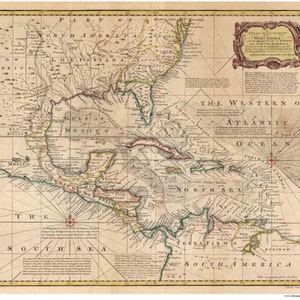 Caribbean 1720 Map by Bowen - Reprint   Cuba, Puerto Rico, Florida, Venezuela, Mexico