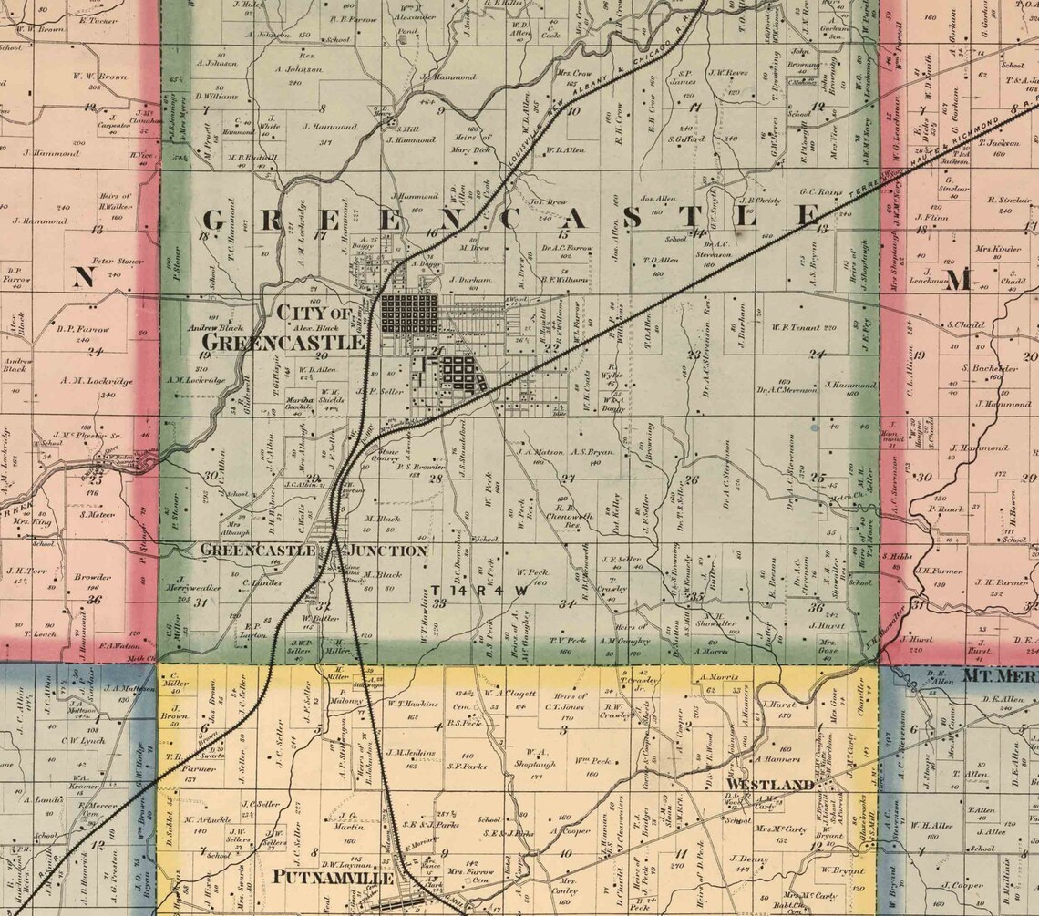 Putnam County Indiana 1864 Old Wall Map Reprint With Etsy