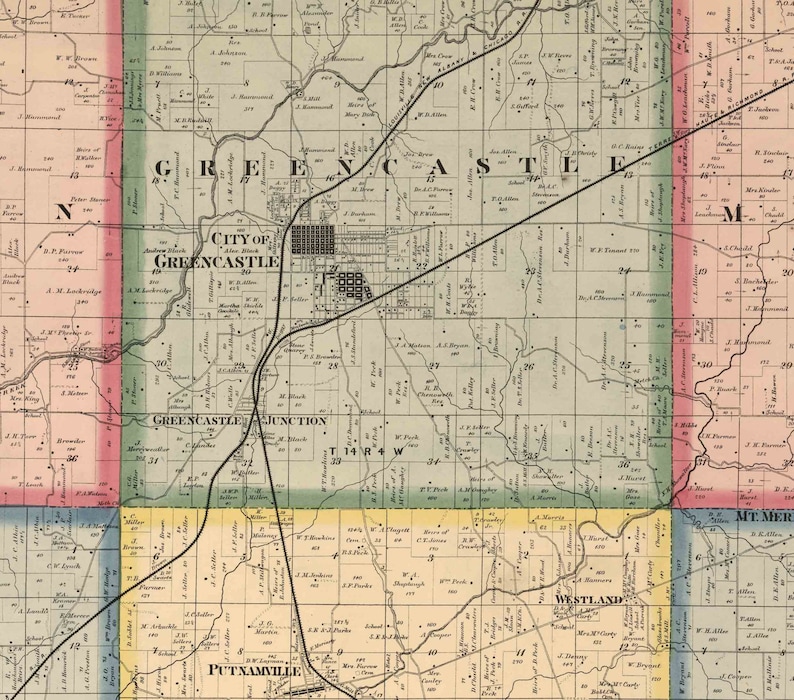 Putnam County Indiana 1864 Old Wall Map Reprint With Etsy