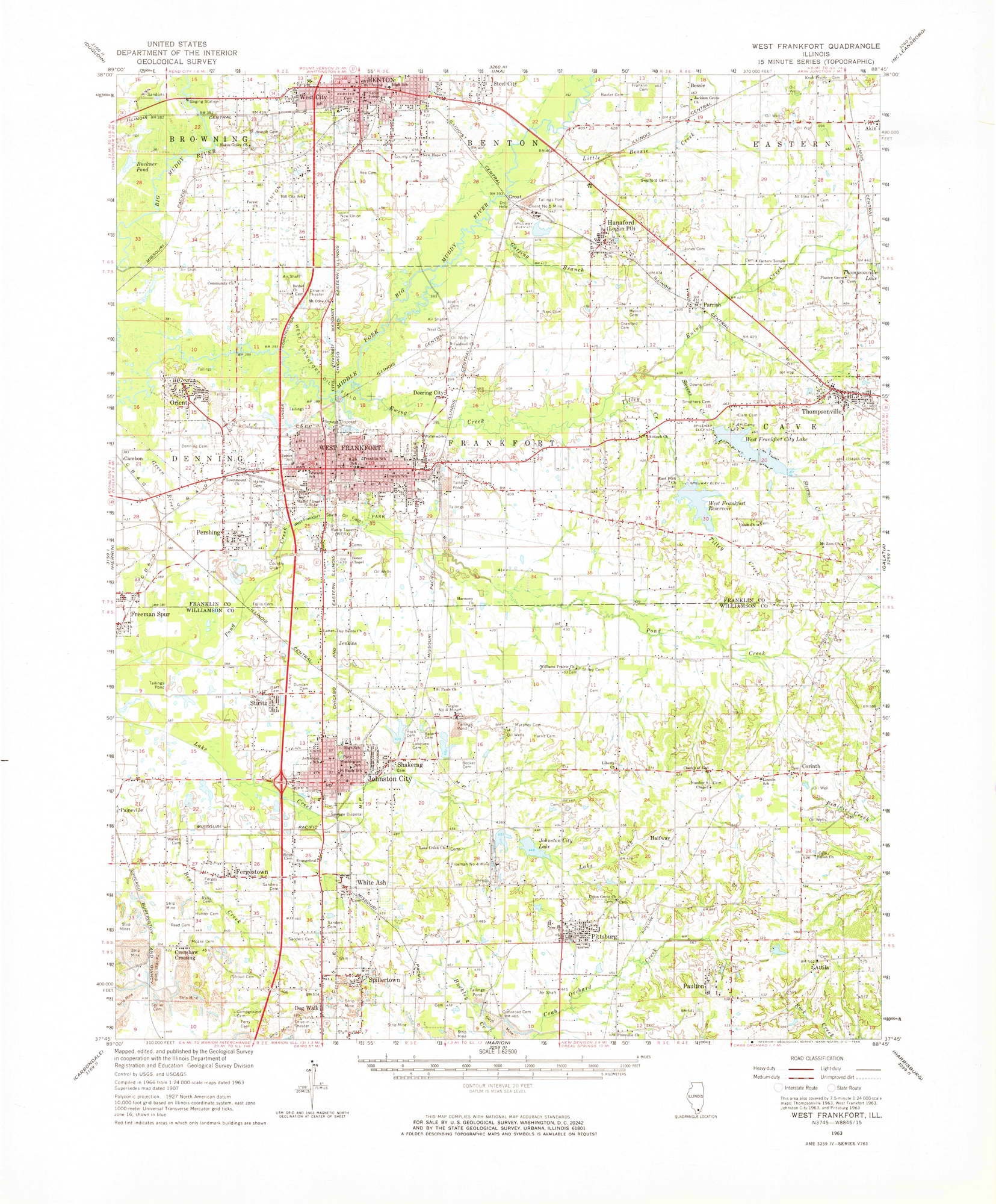 West Frankfort Il Map West Frankfort 1963 1966 Old Topo Map Johnson City | Etsy