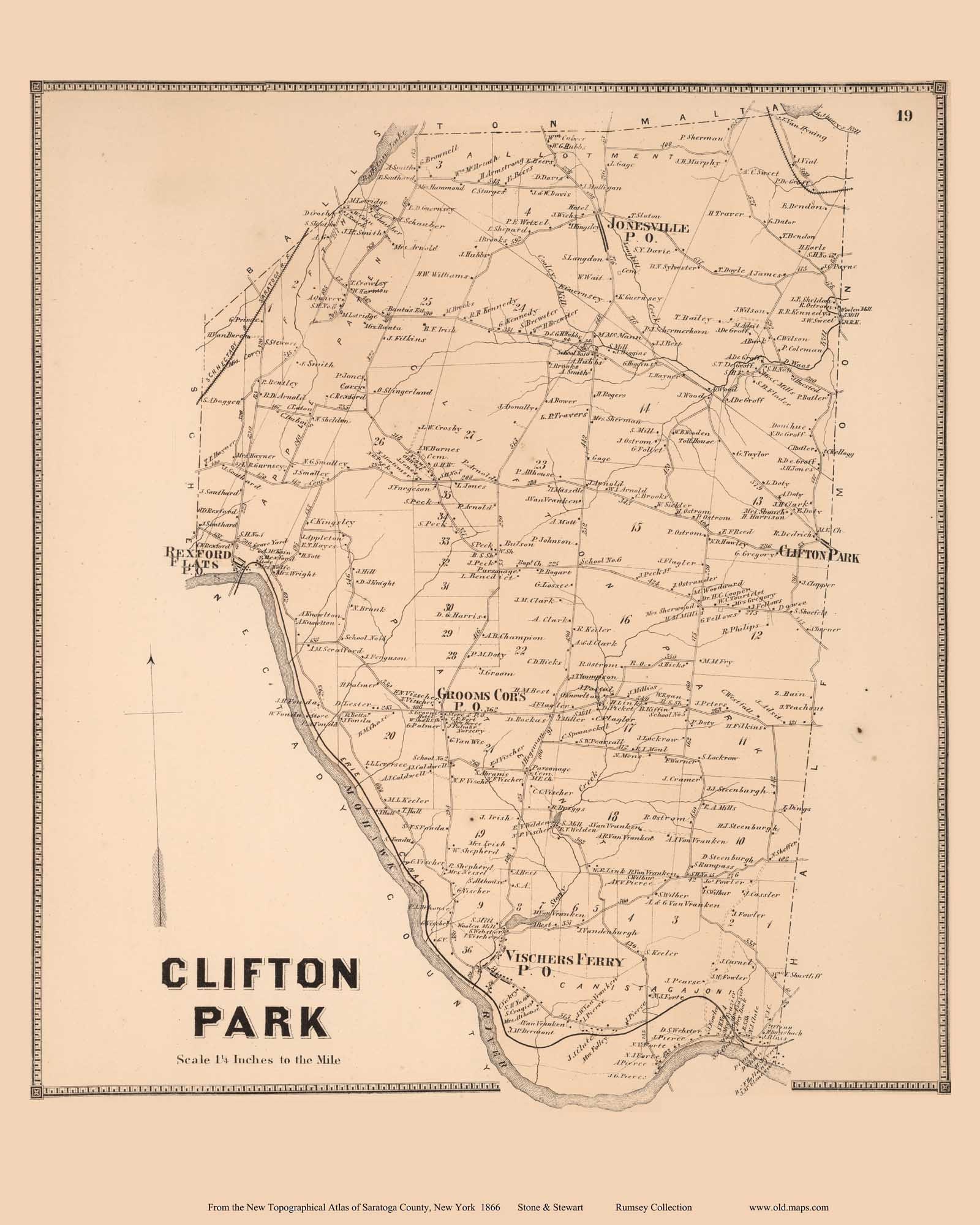 Clifton Park Ny Map Clifton Park 1866 Old Town Map Reprint Saratoga County | Etsy