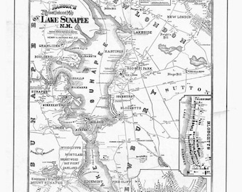 Lake Sunapee NH 1912 Map - House Sites -  by Hancox  - Compliments of Kelly - Reprint - New Hampshire