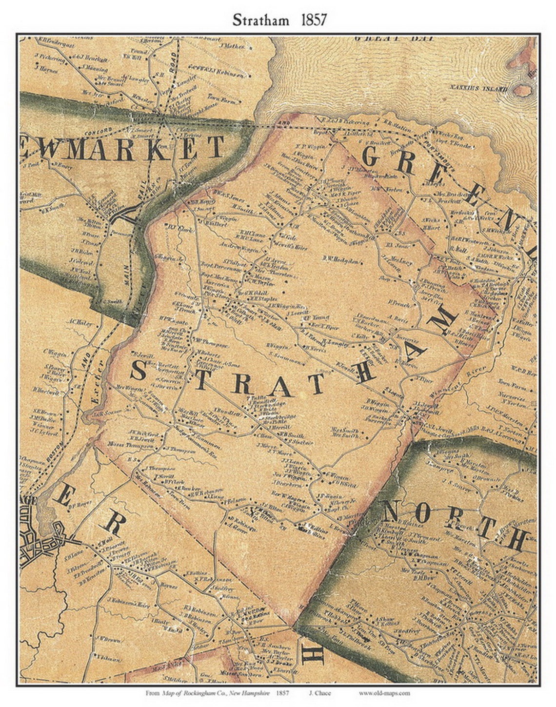 Stratham 1857 Old Town Map with Homeowner Names New Hampshire Etsy