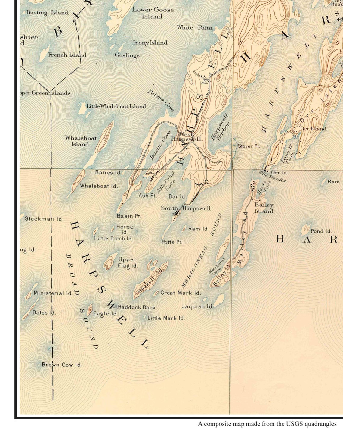 Harpswell 1894 Old Topographic Map USGS Custom Composite Etsy