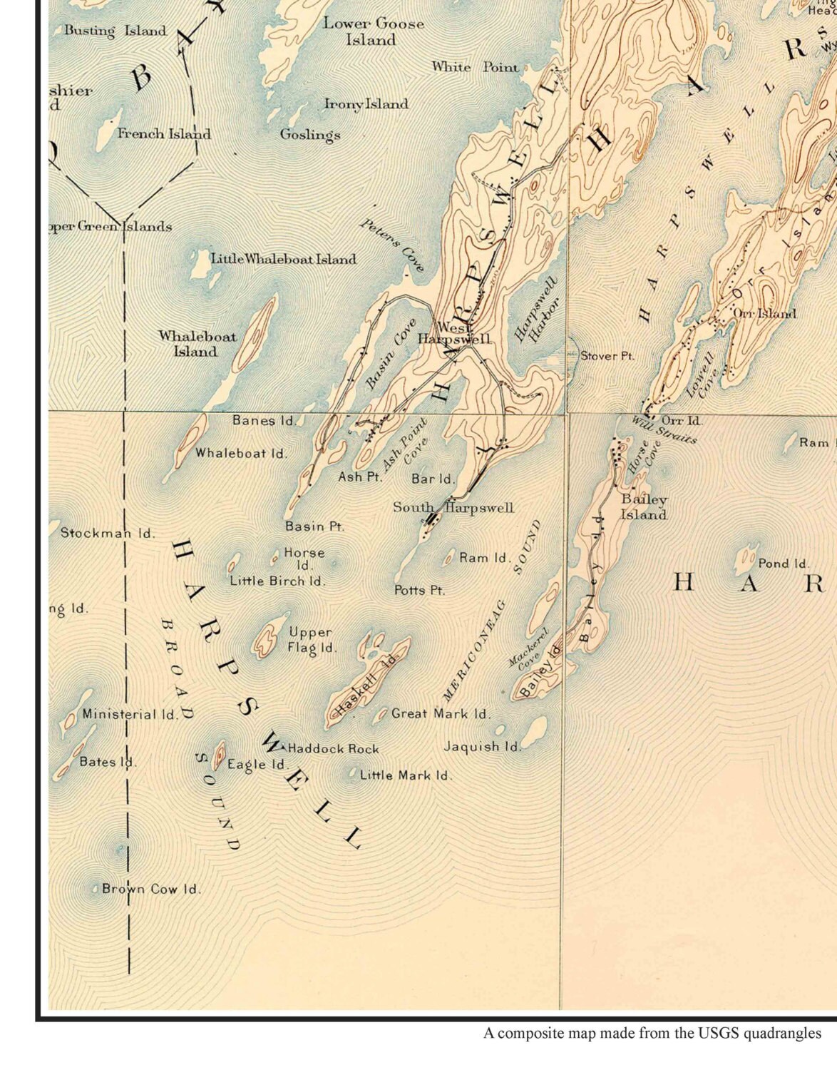 Harpswell 1894 Old Topographic Map USGS Custom Composite Etsy