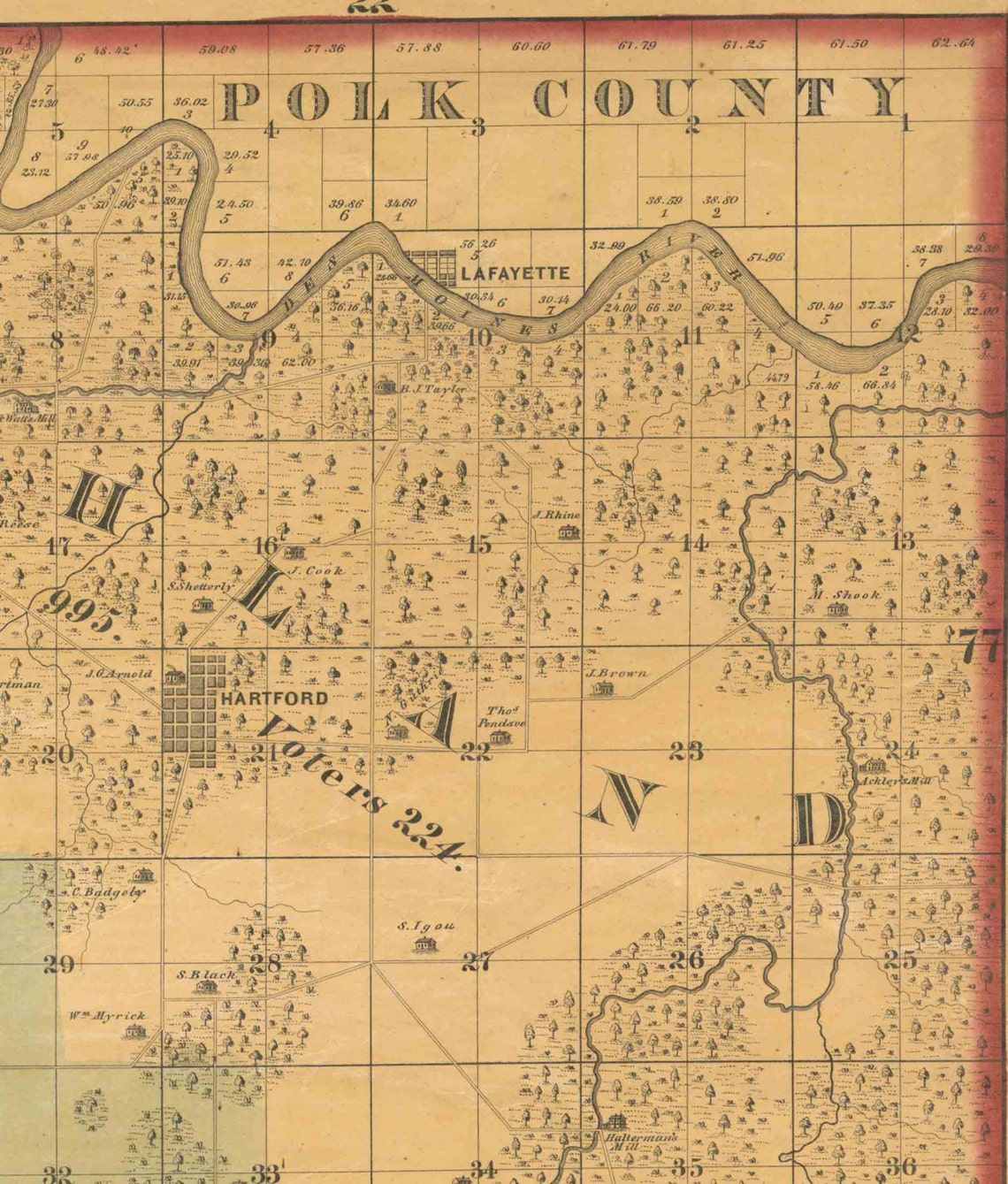 Warren County Iowa 1859 Old Wall Map With Landowner Names Farm - Etsy