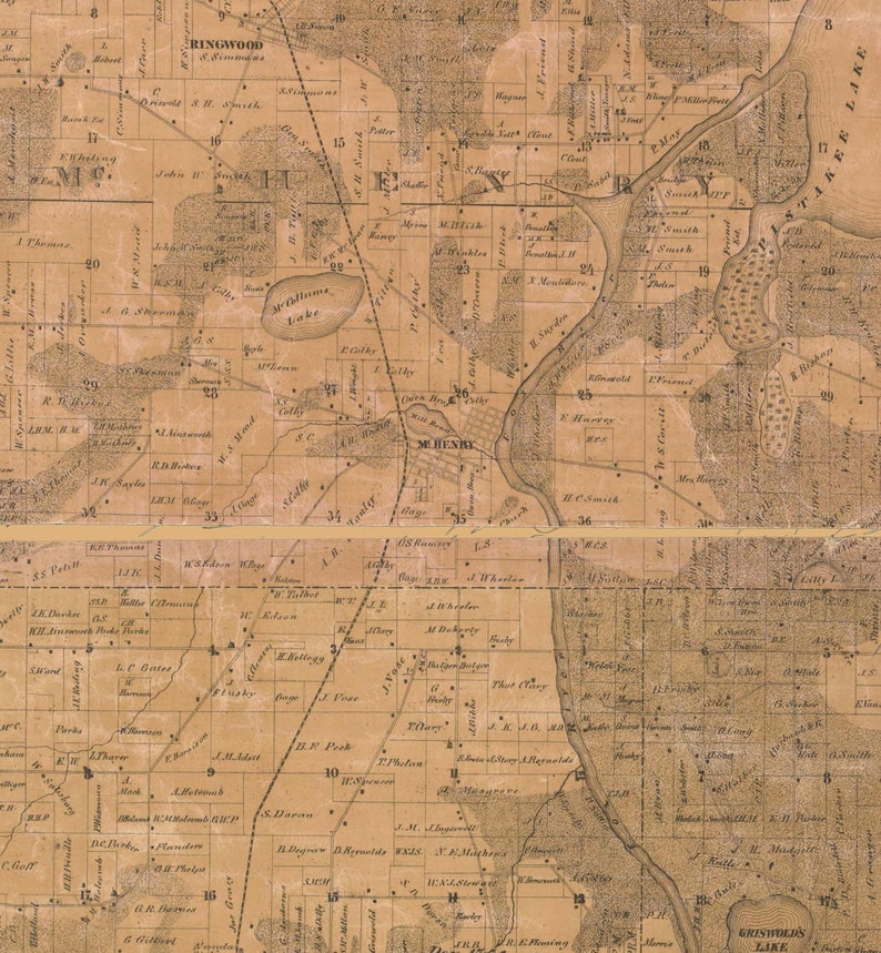 Mchenry County Illinois 1862 Old Wall Map Reprint With Etsy