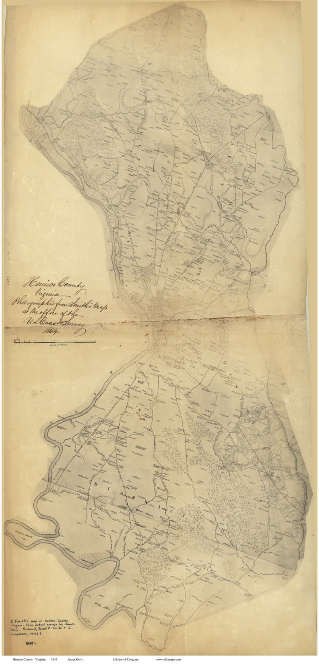Henrico County Virginia 1853 Old Wall Map With Homeowner Names Reprint Etsy