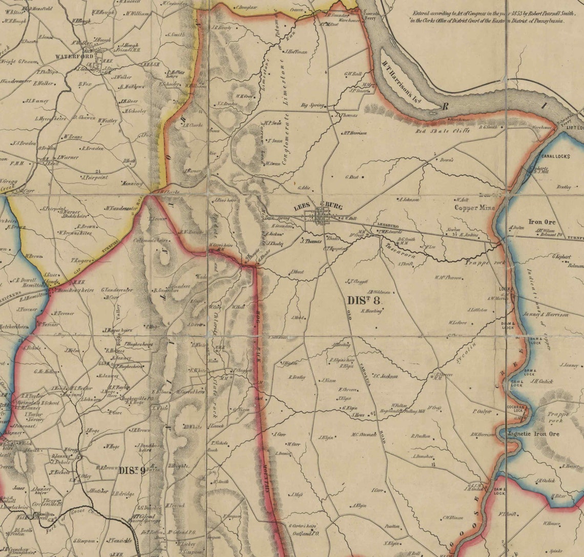 Loudoun County Virginia 1854 Old Wall Map With Homeowners Etsy