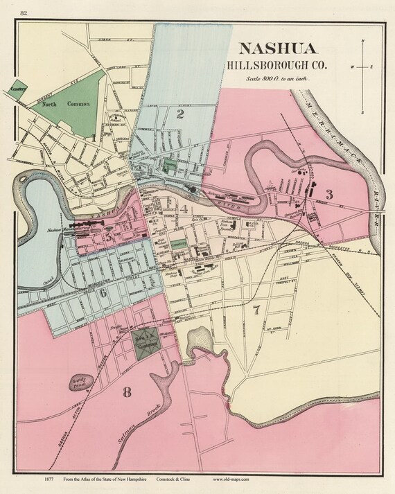 Nashua Nh Zip Code Map Nashua Nh 1877 Old Map Reprint With Street & Building Names - Etsy