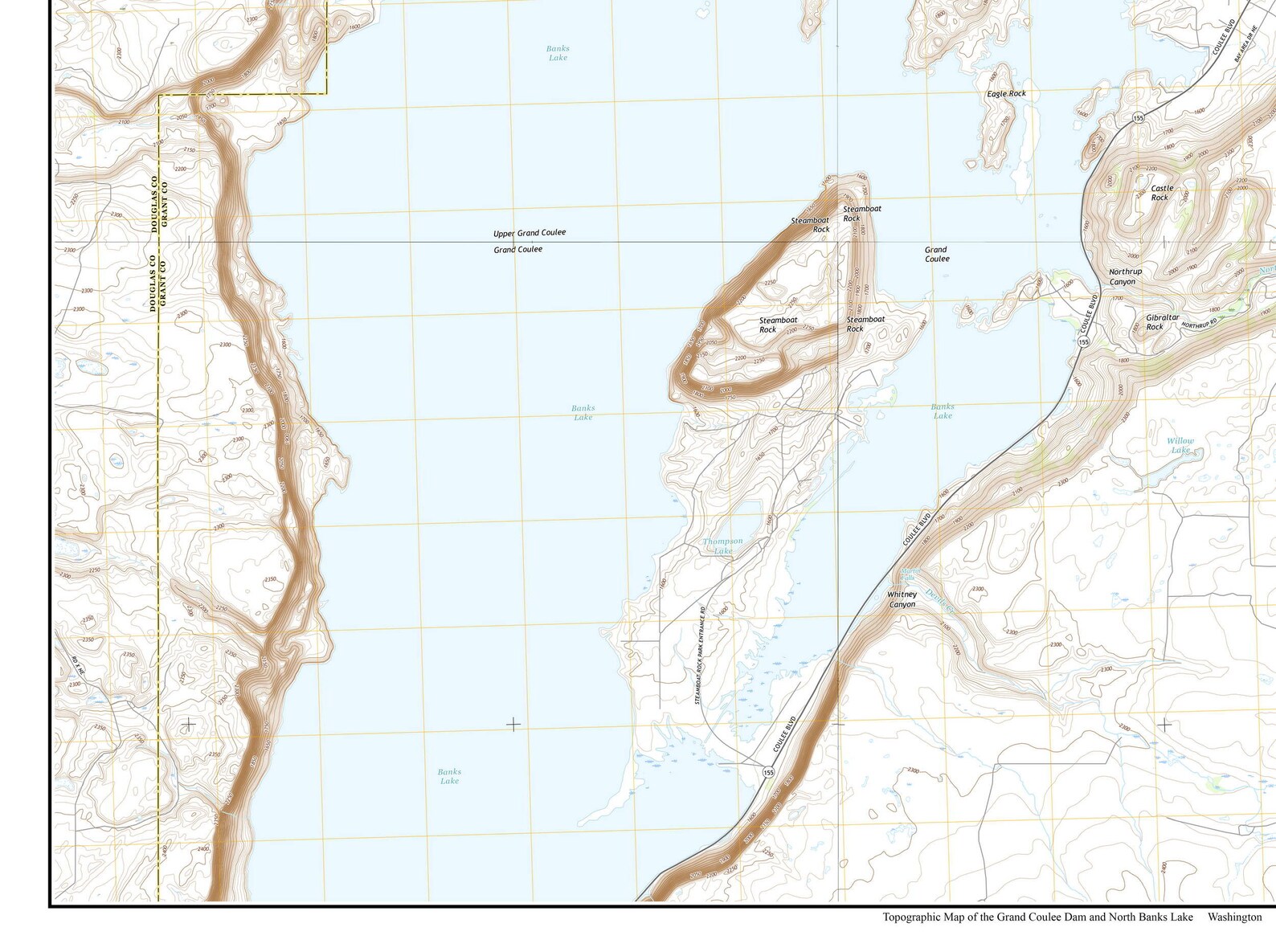 Grand Coulee Dam and North Banks Lake 2017 USGS Old Etsy